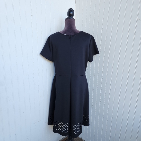Black A-Line Midi Dress with Short Sleeves and Cut Out Details - Picture 7 of 11